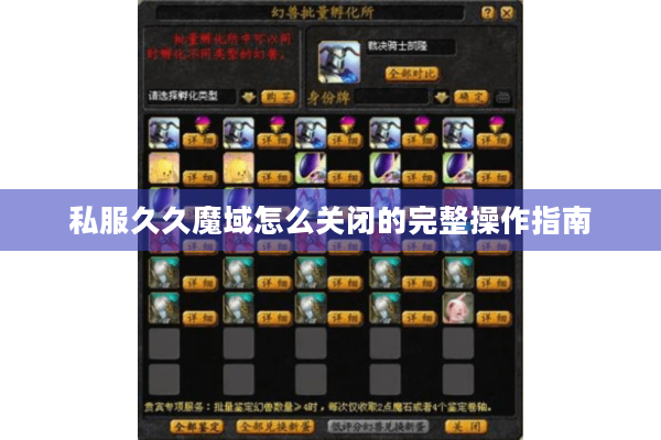 私服久久魔域怎么关闭的完整操作指南
