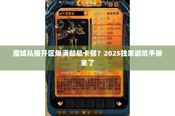 魔域私服开区爆满却总卡顿？2025独家避坑手册来了